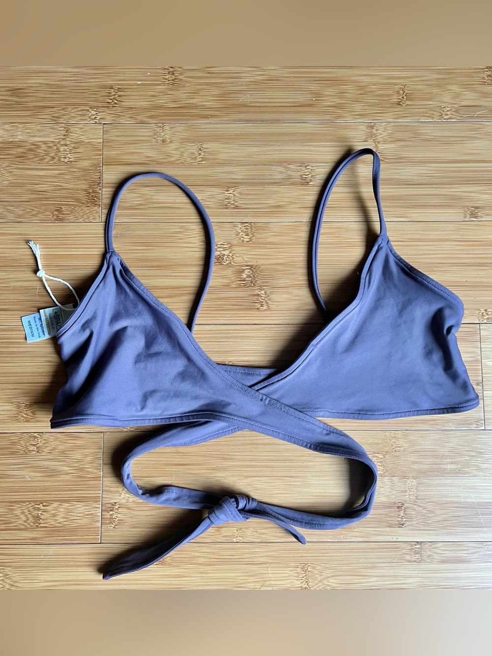 L*Space Women’s Chloe Wrap Top — Pebble Taupe/Purple | Swim Bralette |  Medium